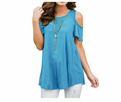 Plus Size Women Summer Cold Shoulder Tops