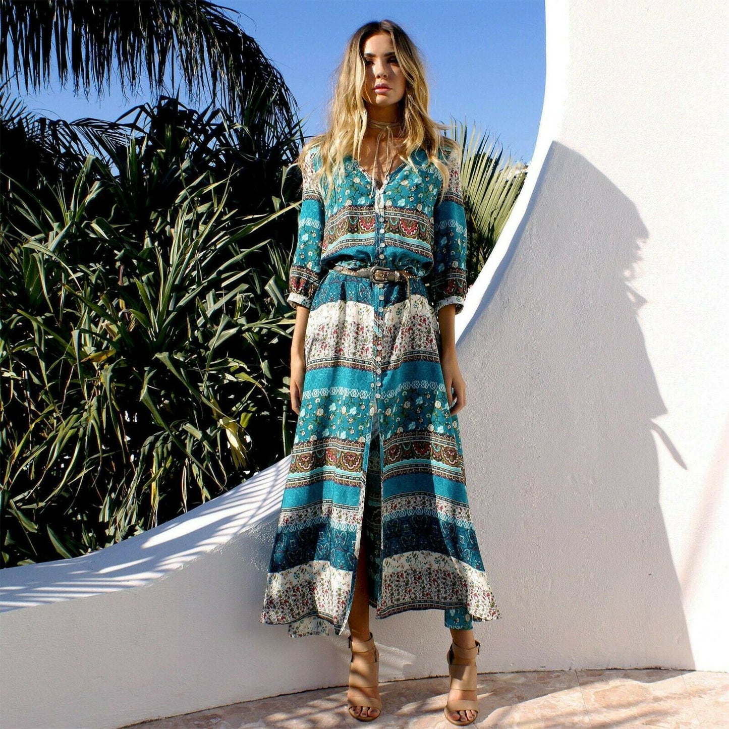 Women's Maxi Boho Floral Summer Beach Long Dress