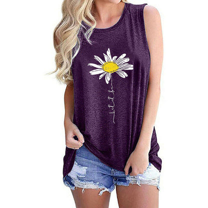 Casual Floral O Neck Sleeveless T Shirt