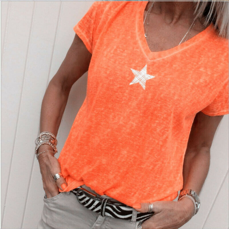 Solid V-Neck Short Sleeves Tops