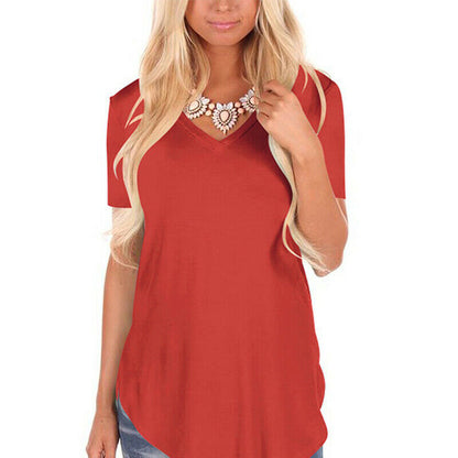 Short Sleeve V Neck Solid Blouse