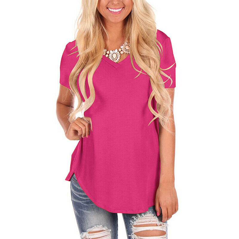 Short Sleeve V Neck Solid Blouse