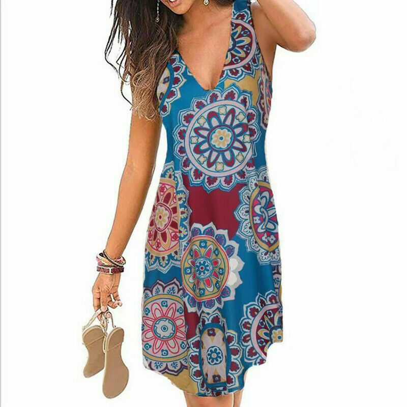 V Neck Sleeveless Floral Print Wrap Dress