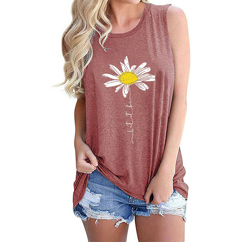 Casual Floral O Neck Sleeveless T Shirt