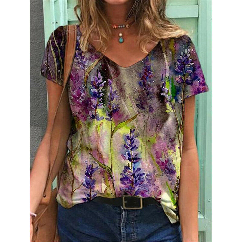 Short Sleeve V Neck Blouse Loose Top