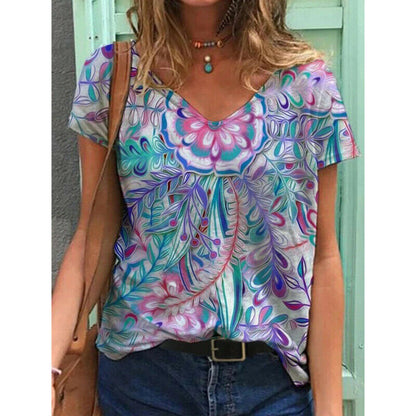 Short Sleeve V Neck Blouse Loose Top