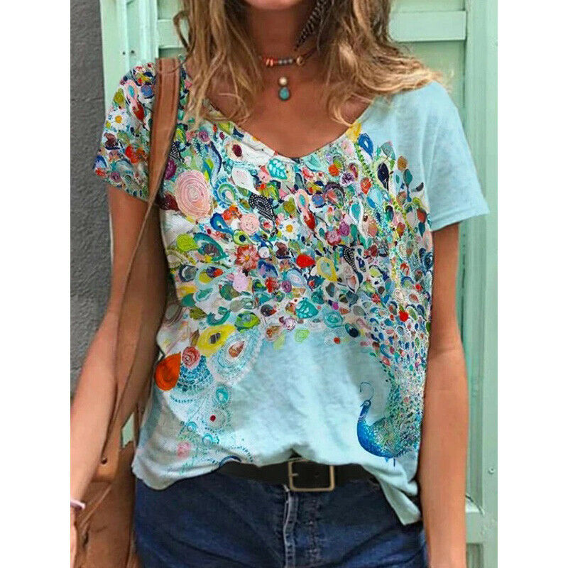 Short Sleeve V Neck Blouse Loose Top