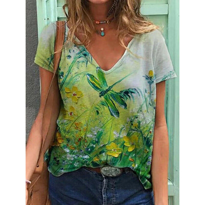 Short Sleeve V Neck Blouse Loose Top