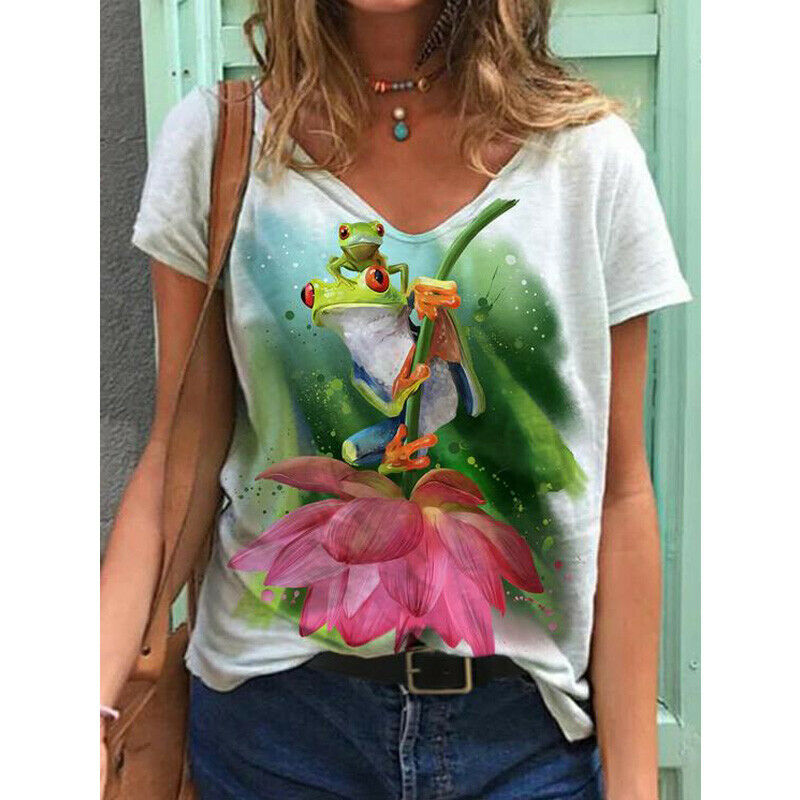 Short Sleeve V Neck Blouse Loose Top