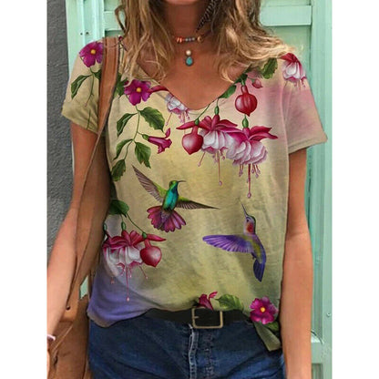 Short Sleeve V Neck Blouse Loose Top