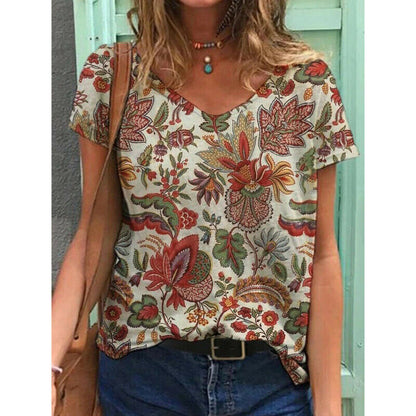 Short Sleeve V Neck Blouse Loose Top