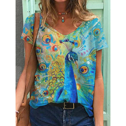 Short Sleeve V Neck Blouse Loose Top