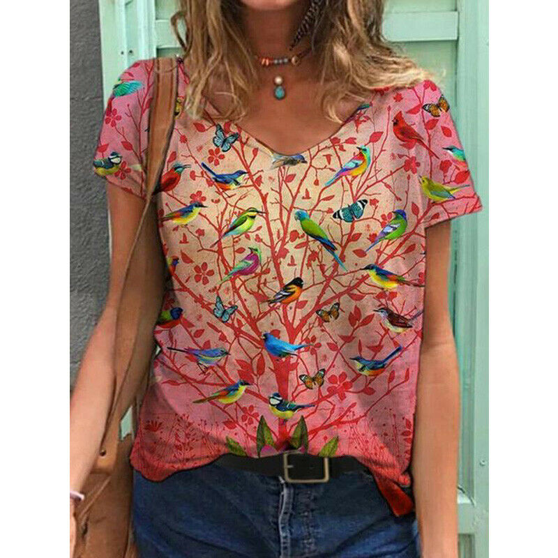 Short Sleeve V Neck Blouse Loose Top