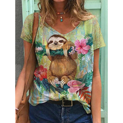 Short Sleeve V Neck Blouse Loose Top