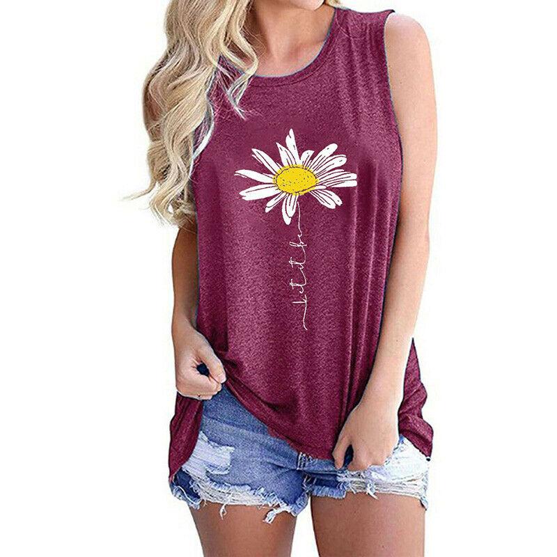 Casual Floral O Neck Sleeveless T Shirt