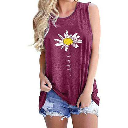 Casual Floral O Neck Sleeveless T Shirt