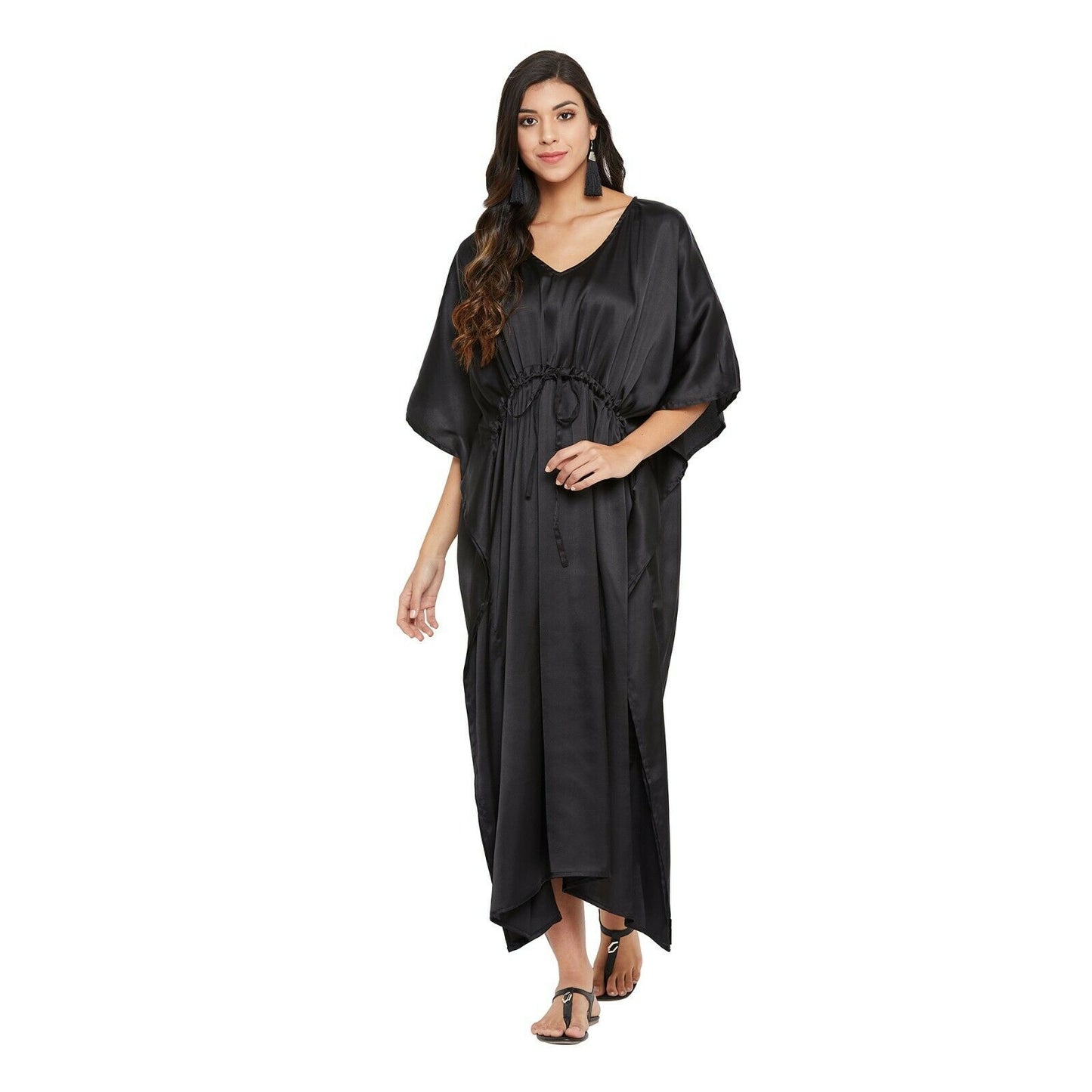 Women Kaftan Satin Kimono Sleeve Evening Gown