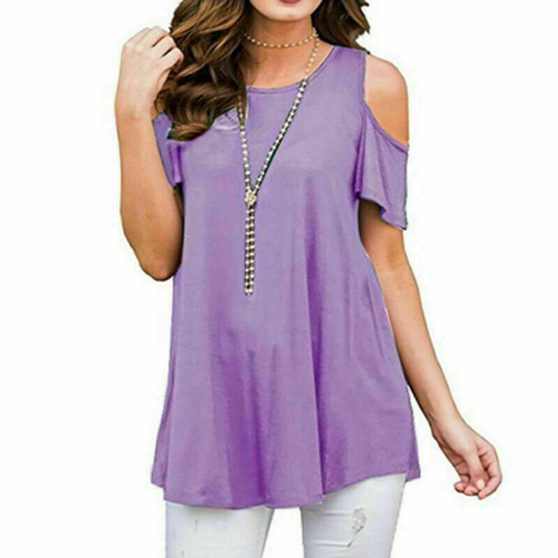 Plus Size Women Summer Cold Shoulder Tops