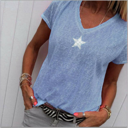 Solid V-Neck Short Sleeves Tops