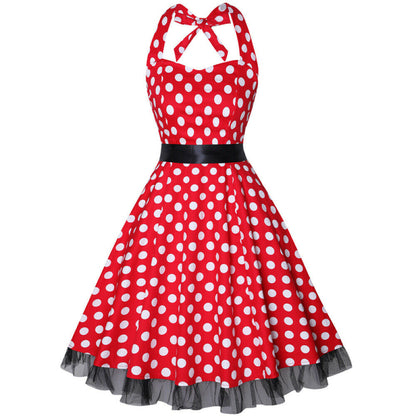 Women Vintage Halter 1950’s Rockabilly Pinup Dresses