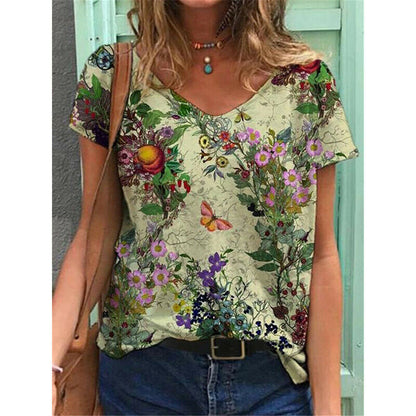 Short Sleeve V Neck Blouse Loose Top