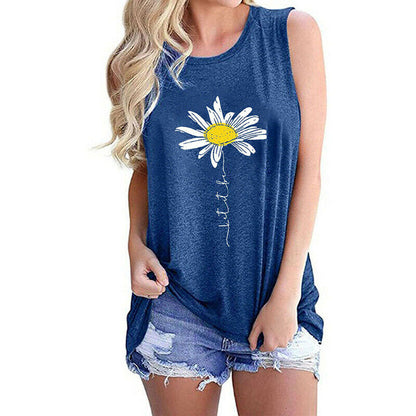 Casual Floral O Neck Sleeveless T Shirt