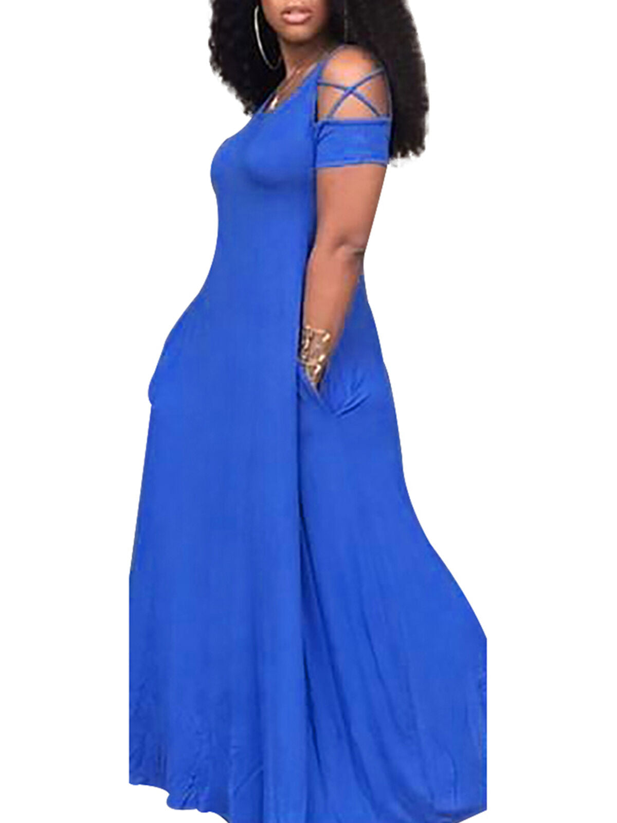 Cold Shoulder Short Sleeve Long Maxi Dress