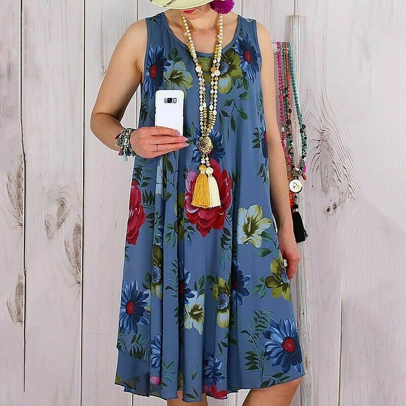 Casual A-Line Sleeveless Floral T Shirt