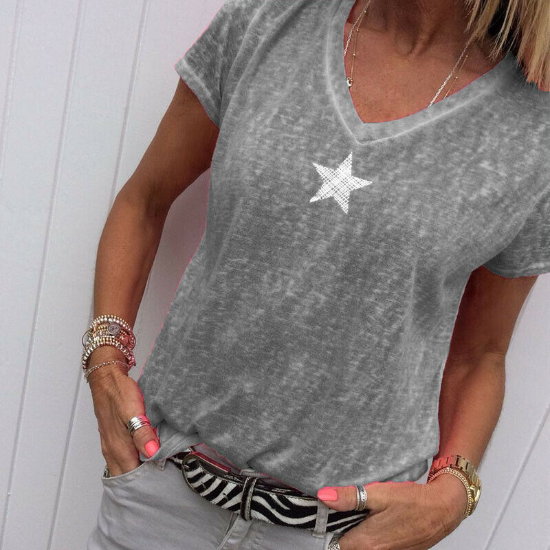 Solid V-Neck Short Sleeves Tops