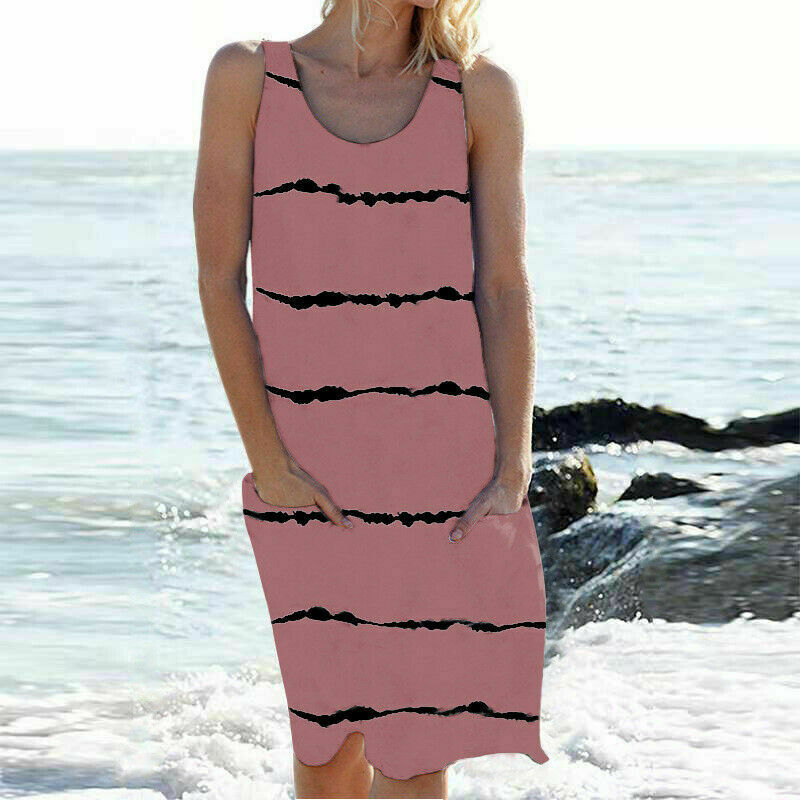 Casual Pocket Striped Loose Tank Dress