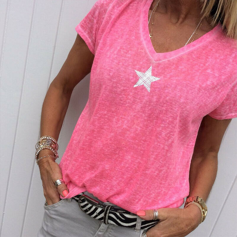 Solid V-Neck Short Sleeves Tops