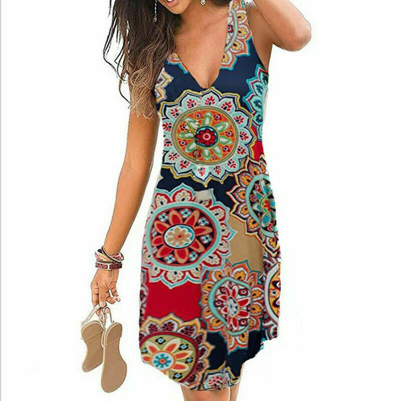 V Neck Sleeveless Floral Print Wrap Dress