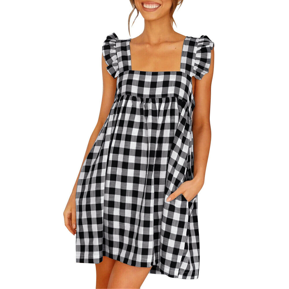 Plaid Check Sleeveless Mini Dress