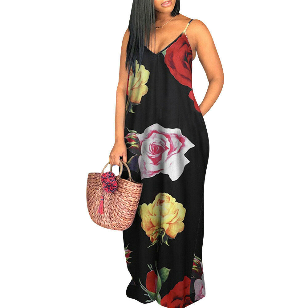 Casual Floral Pocket Loose Party Maxi Dress