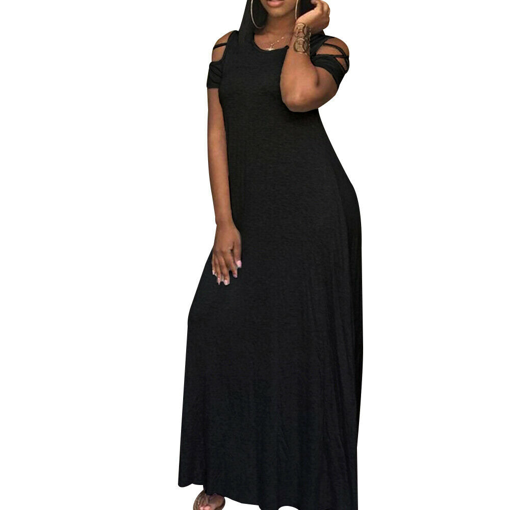 Cold Shoulder Short Sleeve Long Maxi Dress