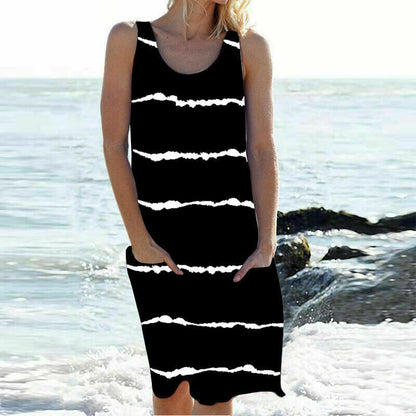 Casual Pocket Striped Loose Tank Dress