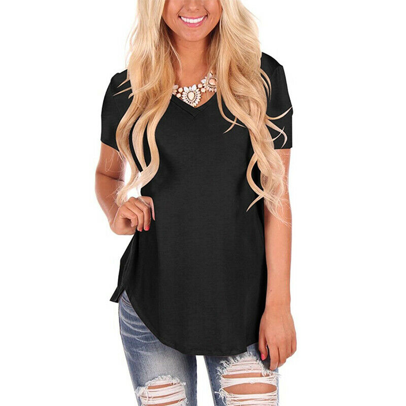 Short Sleeve V Neck Solid Blouse