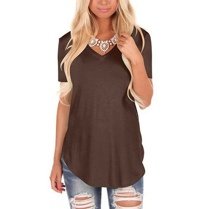 Short Sleeve V Neck Solid Blouse