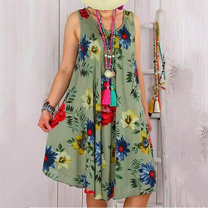 Casual A-Line Sleeveless Floral T Shirt