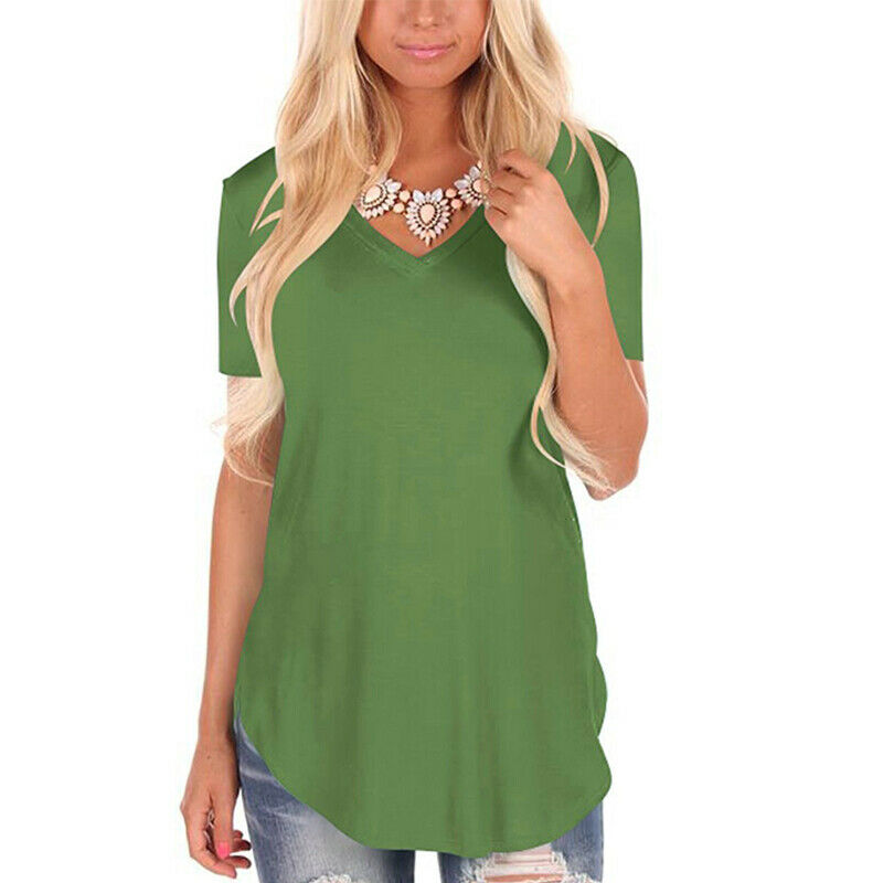 Short Sleeve V Neck Solid Blouse