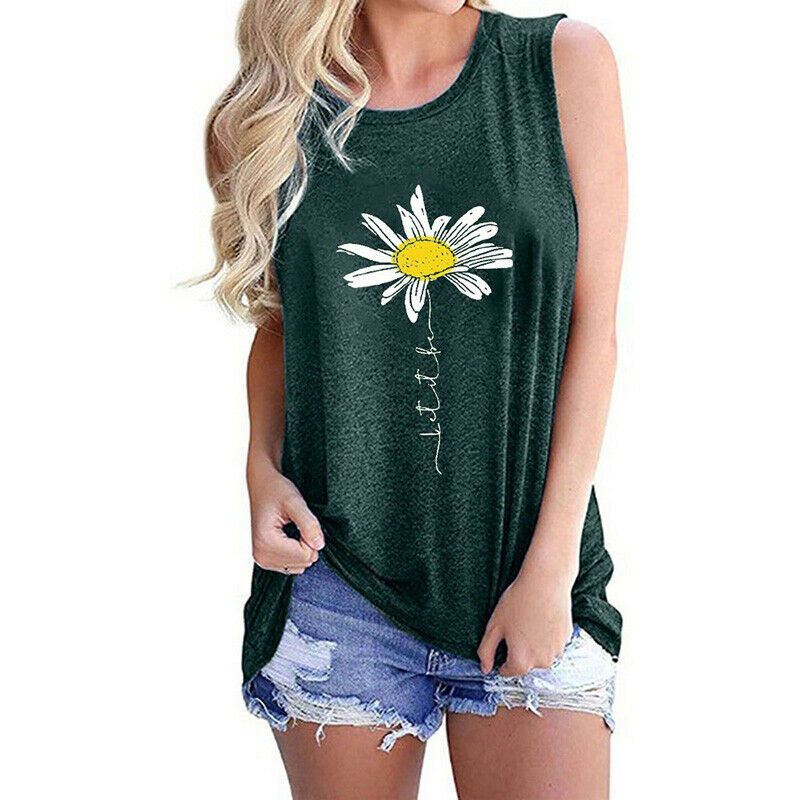 Casual Floral O Neck Sleeveless T Shirt