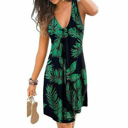 V Neck Sleeveless Floral Print Wrap Dress