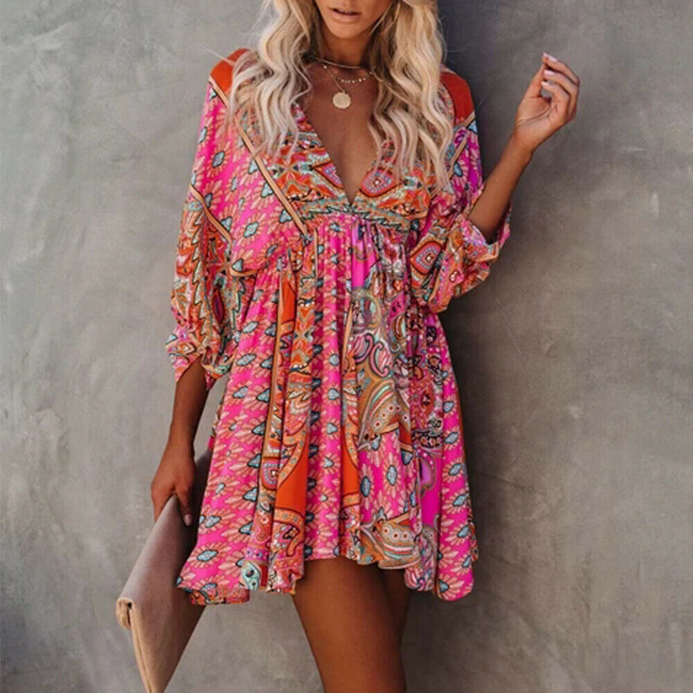 Boho V-neck Mini Dress