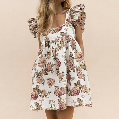 Casual Ruffle Sleeve Square Neck Summer Beach Dress