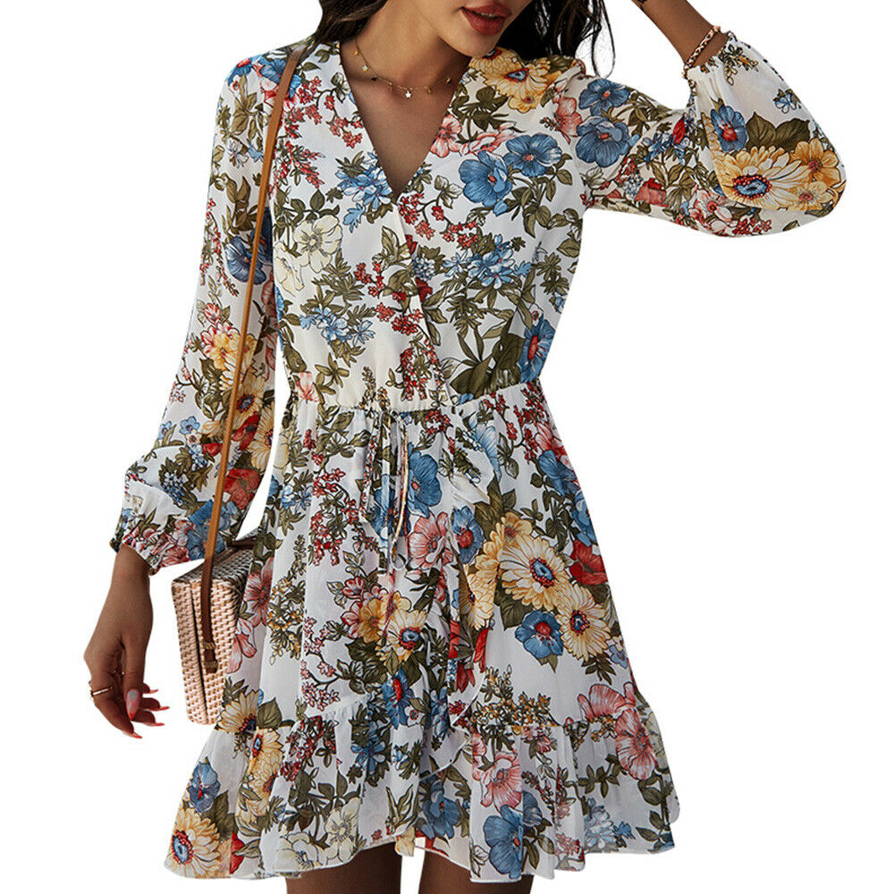 Casual V-Neck Floral Mini Dress