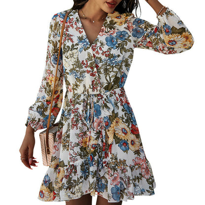 Casual V-Neck Floral Mini Dress