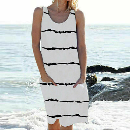 Casual Pocket Striped Loose Tank Dress