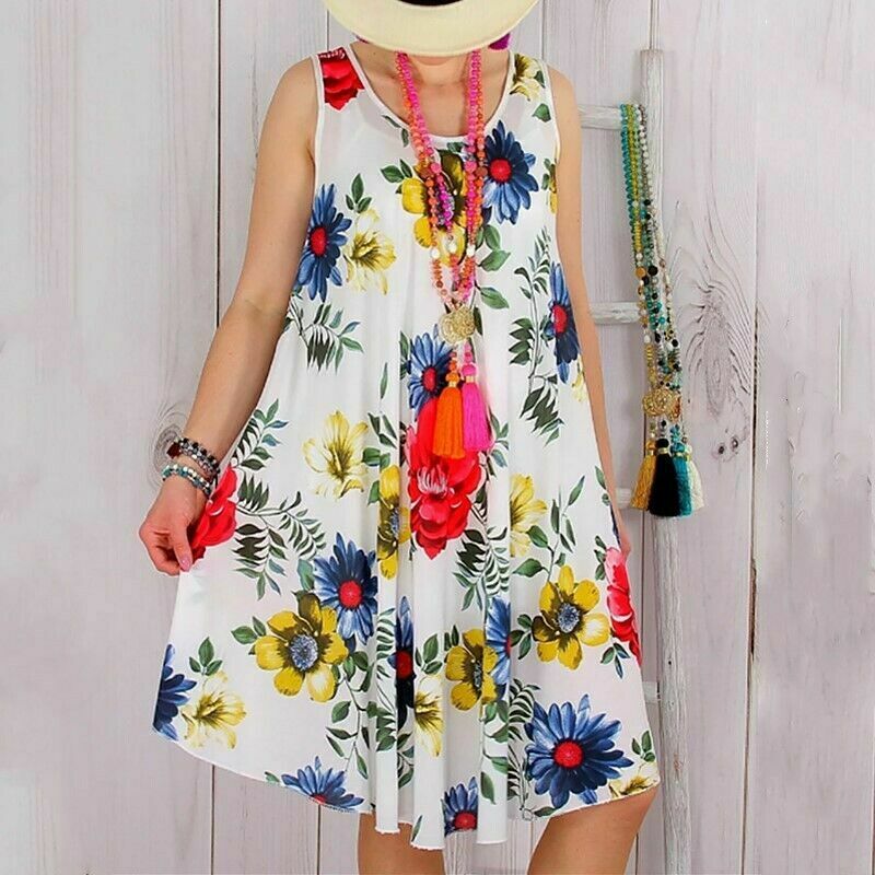 Casual A-Line Sleeveless Floral T Shirt