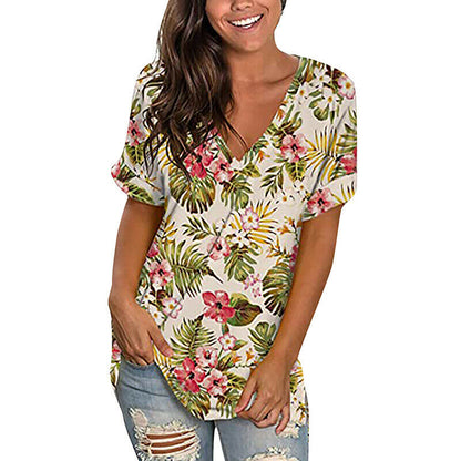 Short Sleeve V Neck Floral T Shirt